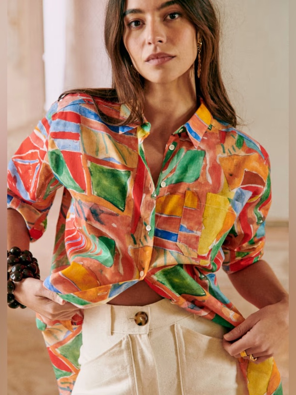 Sézane x Geoffroy Pithon Max Shirt in Mirage Print, Size 36 (US 4 / Small)